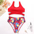 High Waist Solid Color Printed Swimsuit